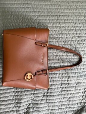 Michael Kors Cognac Leather Tote with Gold MK Charm
